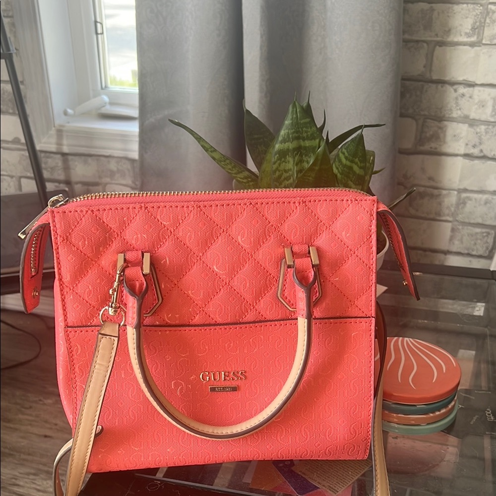 Guess Pink Quilted Satchel with Gold Hardware